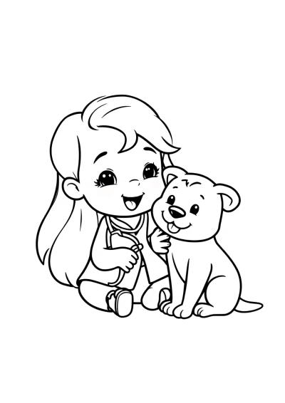 Baby Veterinarian With Pet Coloring Page
