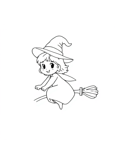 Baby Witch On Broomstick Coloring Page