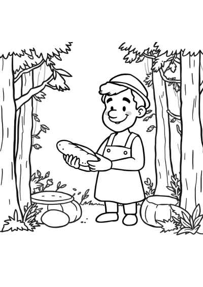 Baker With Bread In Forest Coloring Page