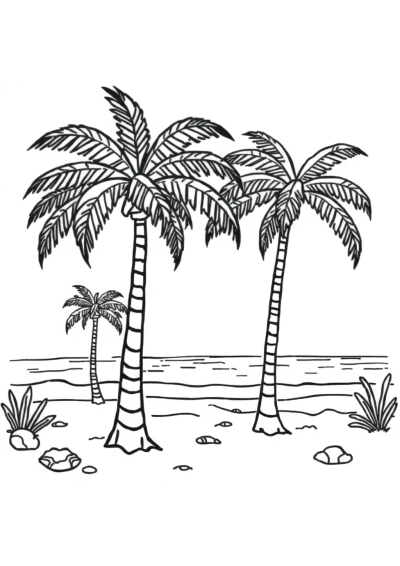 Beach With Palm Trees Underwater Coloring Page