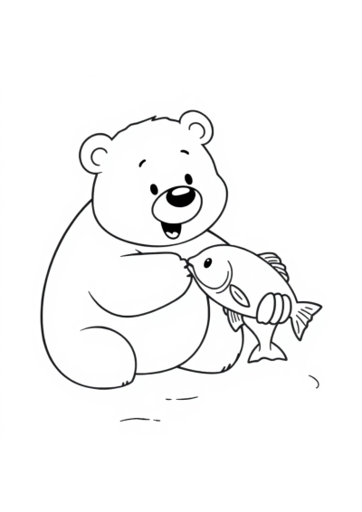 Bear Catching Fish Coloring Page