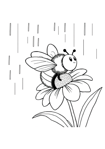 Bee On Flower In Rain Coloring Page