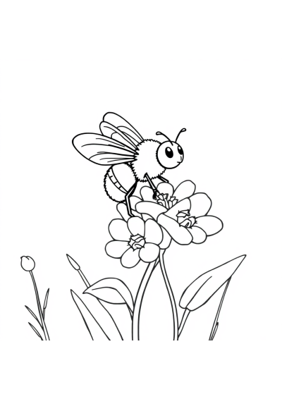 Bee On Flower In Winter Coloring Page