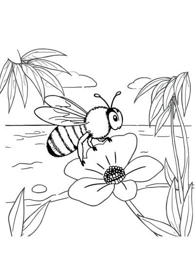 Bee On Flower On Beach Coloring Page
