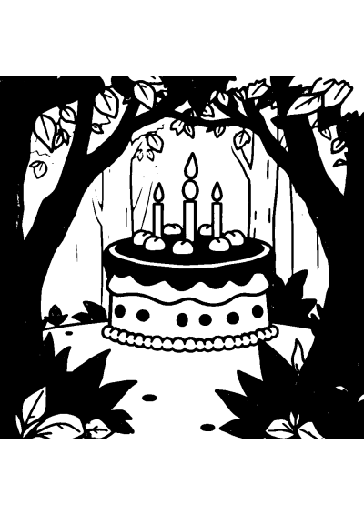 Birthday Cake In Forest Coloring Page