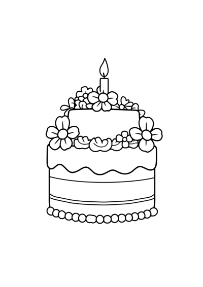 Birthday Cake With Flowers Coloring Page