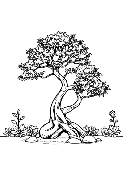 Bonsai Tree In Garden Coloring Page