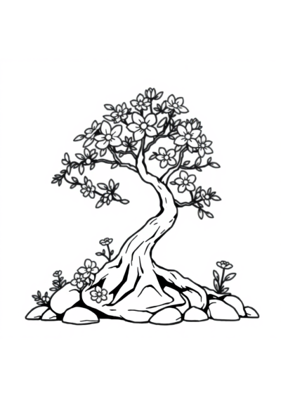 Bonsai Tree With Flowers Coloring Page