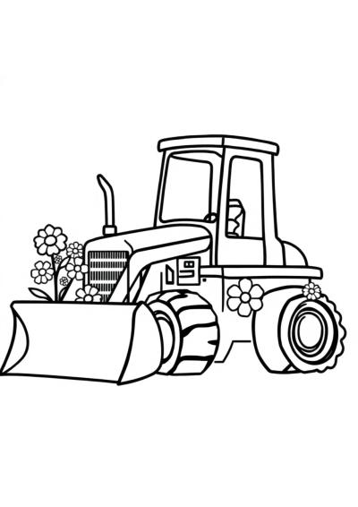 Bulldozer With Flowers Coloring Page
