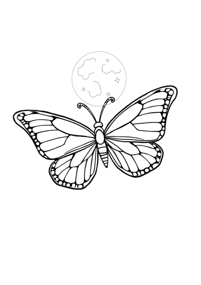 Butterfly With Detailed Wings At Night Coloring Page