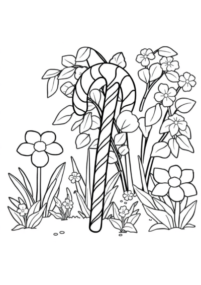 Candy Cane In Garden Coloring Page