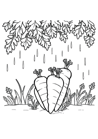Carrot Bunch In Rain Coloring Page