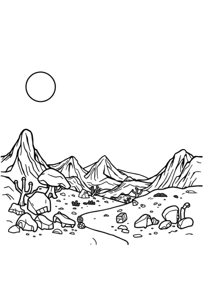 Cartoon Alien Planet Landscape Coloring Page