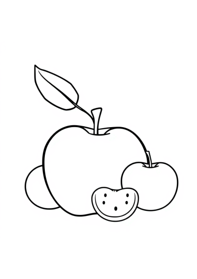 Cartoon Apple And Fruits Coloring Page