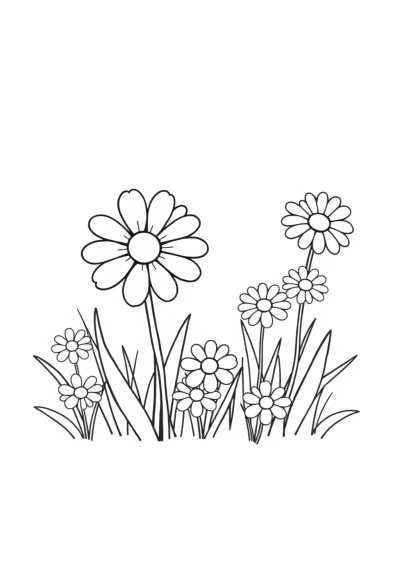 Cartoon Daisy Meadow Coloring Page