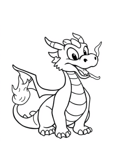 Cartoon Dragon Breathing Fire Coloring Page