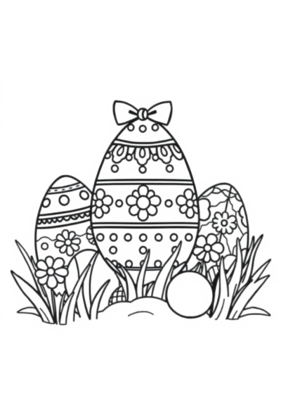 Cartoon Easter Eggs Decorated Coloring Page