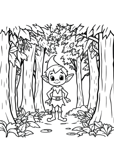 Cartoon Elf In Forest Coloring Page