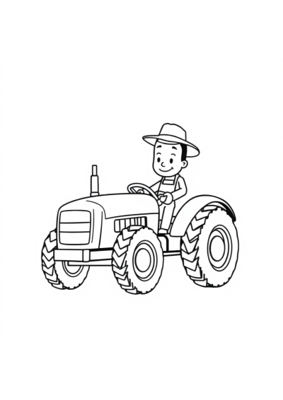 Cartoon Farmer With Tractor Coloring Page