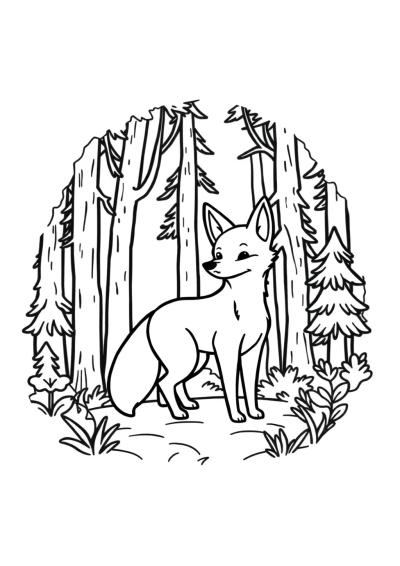 Cartoon Fox In Forest Coloring Page