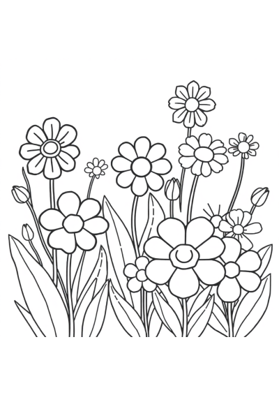 Cartoon Garden Flowers Coloring Page