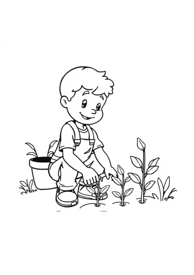 Cartoon Gardener Planting Coloring Page