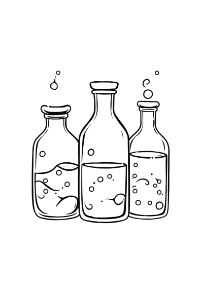 Cartoon Magical Potion Bottles Coloring Page