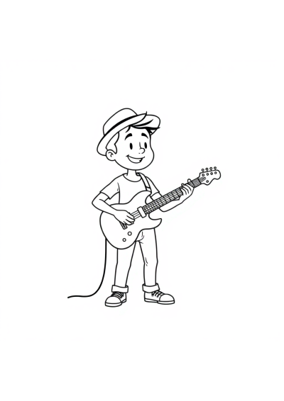 Cartoon Musician Playing Guitar Coloring Page