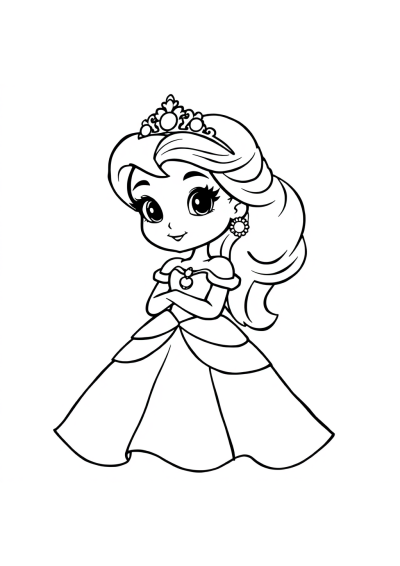 Cartoon Princess In Dress Coloring Page