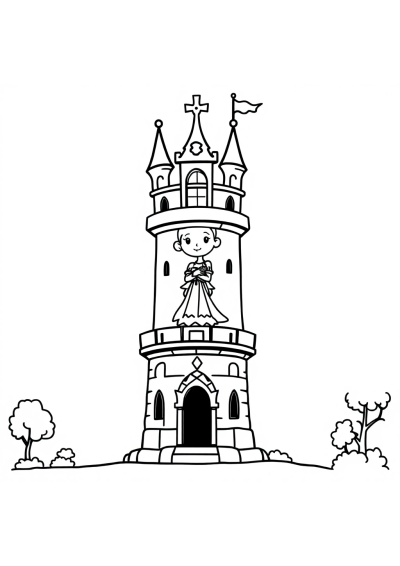 Cartoon Princess In Tower Coloring Page