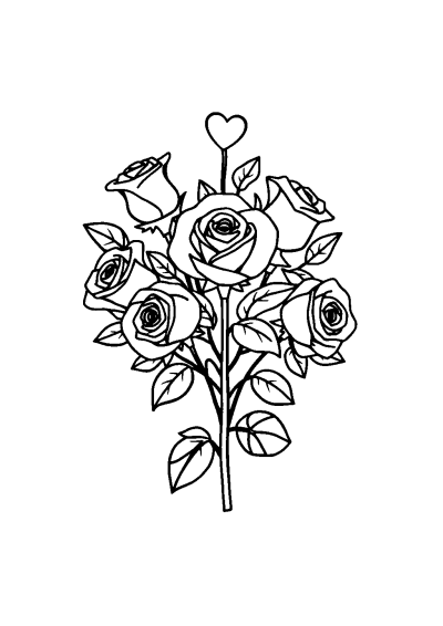 Cartoon Rose Bouquet Valentines Coloring Page
