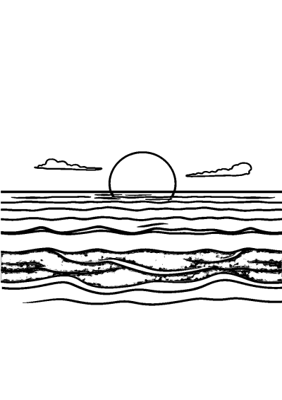 Cartoon Sunset Over Ocean Coloring Page