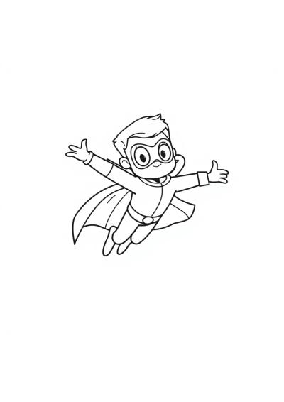 Cartoon Superhero Flying Coloring Page