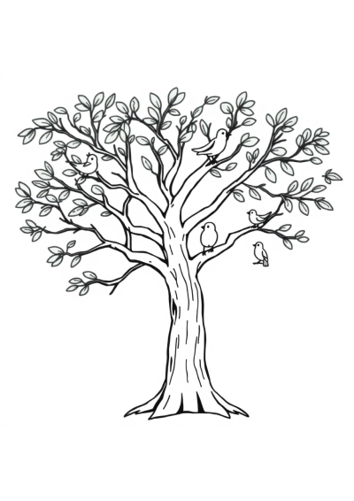 Cartoon Tree With Birds Coloring Page