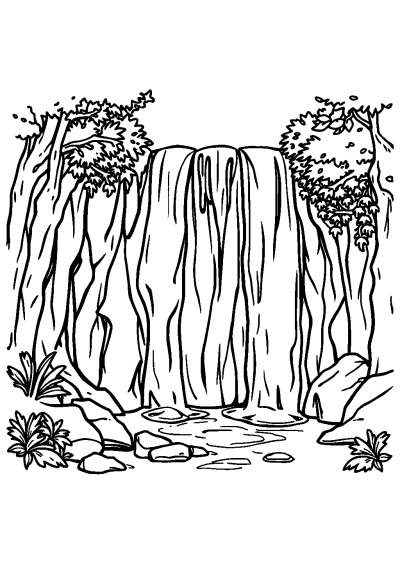Cartoon Waterfall Scene Coloring Page
