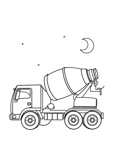 Cement Mixer At Night Coloring Page