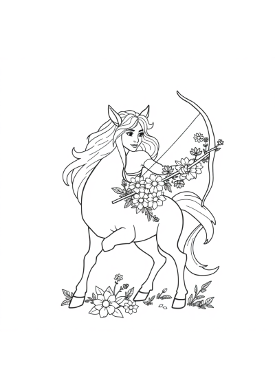 Centaur Archer With Flowers Coloring Page