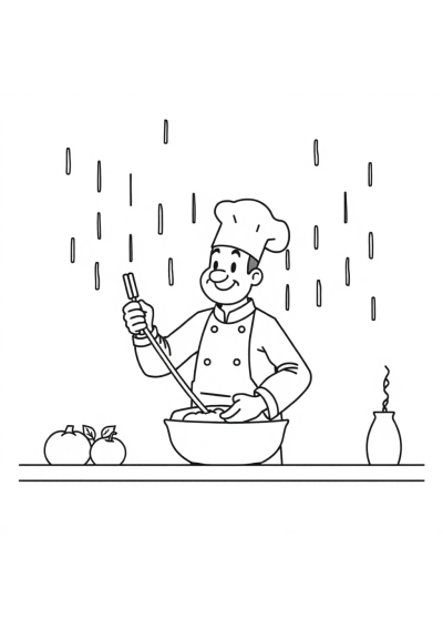 Chef Cooking In Rain Coloring Page