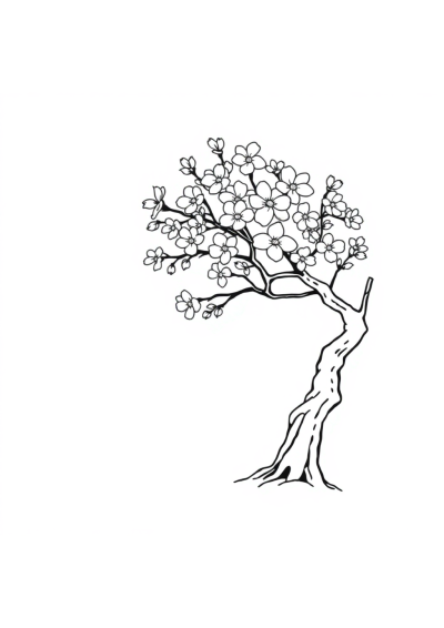 Cherry Blossom Tree In Space Coloring Page