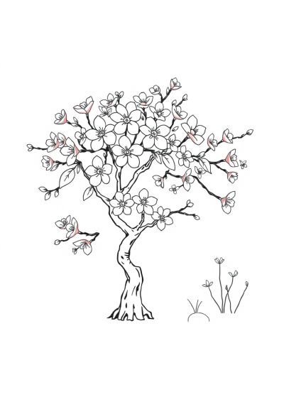 Cherry Blossom Tree Underwater Coloring Page