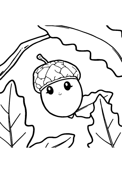 Chibi Acorn And Oak Leaves Coloring Page