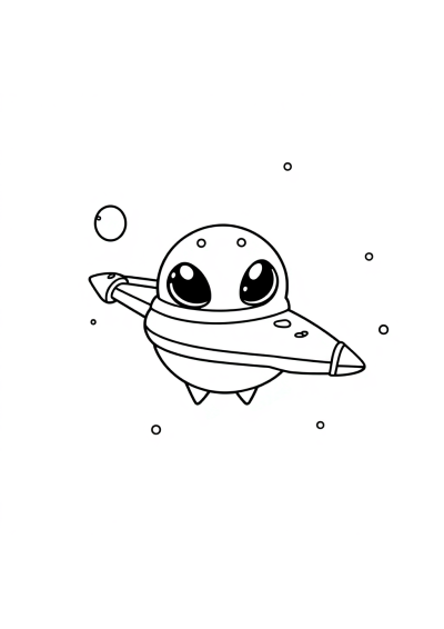 Chibi Alien Spaceship Coloring Page