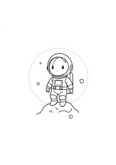 Chibi Astronaut On Moon Coloring Page
