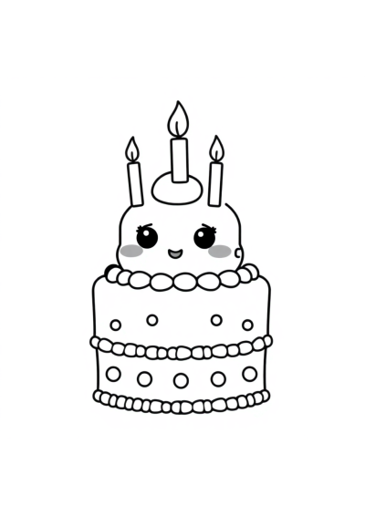 Chibi Birthday Cake With Candles Coloring Page