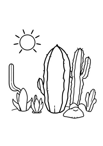Chibi Cactus Desert Coloring Page