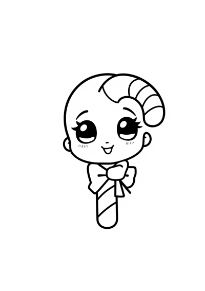 Chibi Candy Cane Coloring Page