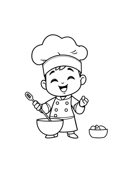 Chibi Chef Cooking Coloring Page