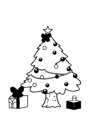 Chibi Christmas Tree Decorated Coloring Page