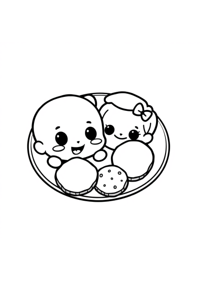 Chibi Cookies Plate Coloring Page