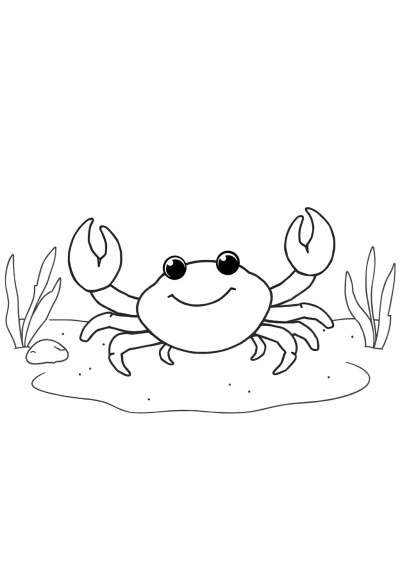 Chibi Crab On Beach Coloring Page